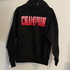 Champion Black Hoodie with Red Logo